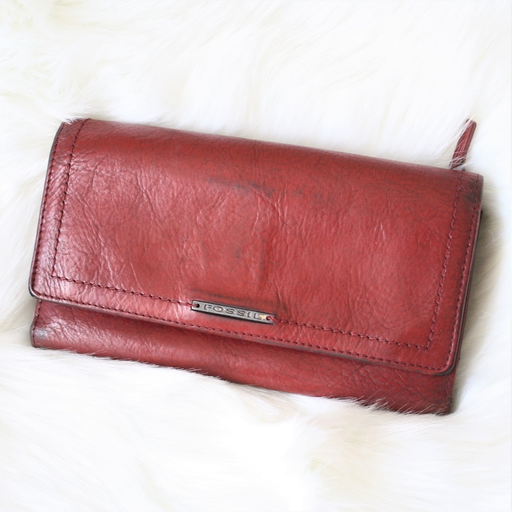 Fossil Wallet Red Leather Vintage